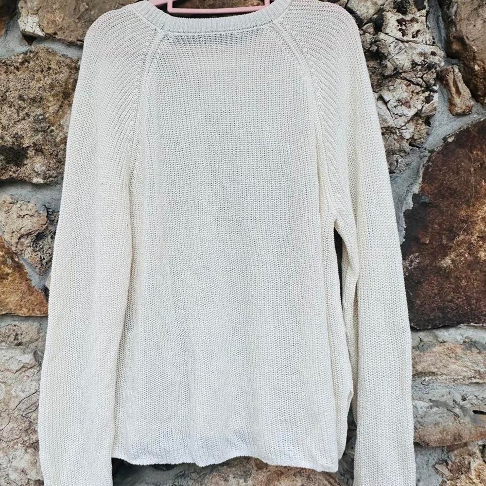 Jeanne Pierre XL 100% Cotton Cable Knit Sweater Cream Ivory V Neck
